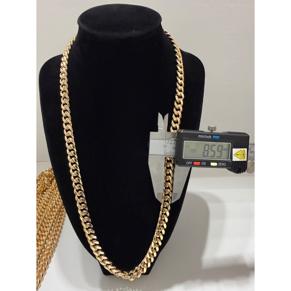 big cuban tight knit chain necklace 18k gold layered 24 inch 8.5mm lobster clasp - Picture 2 of 7